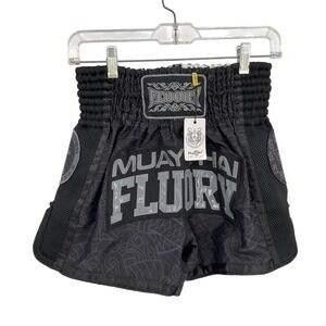 Fluory Muay Thai Shorts Shadow of Darkness Black Gray‎ MMA Kickboxing Trunks  M